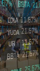 Poster - Animation of data processing over people working in warehouse