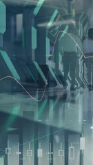Poster - Animation of financial data processing over business people walking in office