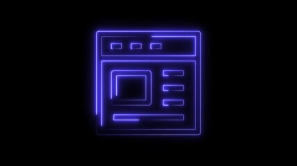 Glowing neon website interface animation on black background for technology presentations and digital designs
