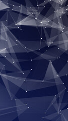 Poster - Abstract geometric mesh of interconnected points and translucent triangles on a dark blue background, symbolizing digital networks