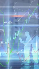 Poster - Animation of data processing and business people over cityscape