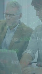 Poster - Animation of financial data processing over diverse business people using computer in office