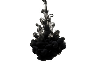 Poster - Black and silver ink swirling and mixing in water, forming dynamic abstract shapes against a transparent background, creating a stunning visual effect