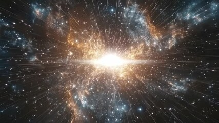Wall Mural - a cosmic explosion captured from a central angle, showcasing a radiant burst of light and stars. per