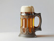© Mustadir - European medieval style vintage beer mug with artistic metal engraving and clear thick glass for collector or classic bar decoration