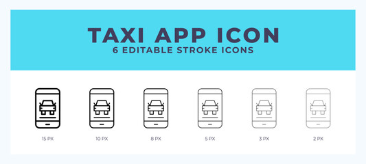 Aufkleber - Taxi app line icon for websites and apps. Vector illustration with editable stroke.