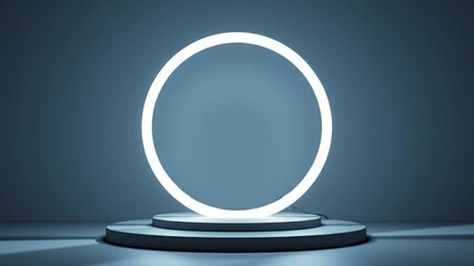 Poster - Abstract Illuminated Circular Frame on Tiered Platform against Gradient Blue Background