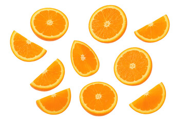 Poster - Vibrant orange slices and whole fruits arranged in colorful, refreshing pattern against transparent backdrop