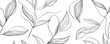 © alexandre - Seamless monochrome pattern featuring delicate one line drawings of leaves on a white background, forming a minimalist botanical and natural vector design