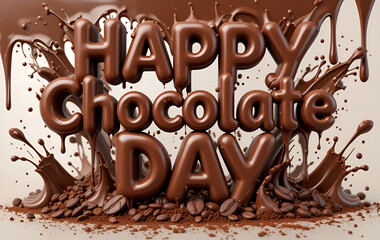 Aufkleber - Happy chocolate day text with chocolate splash and coffee beans on a bright background design element