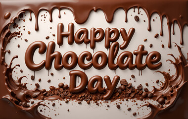 Aufkleber - Happy chocolate day text with chocolate drips and coffee beans on white background celebration image