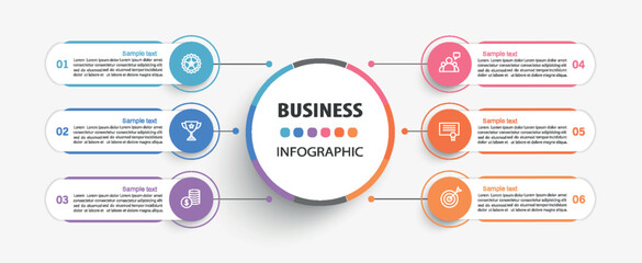 Wall Mural - business infographic vector design template with 6 options, steps or processes. can be used for work