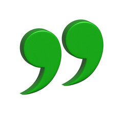 Fototapete - Green quotation marks against a transparent background provide visual punctuation for design, emphasizing quotes, text, and direct speech within diverse creative projects.