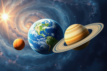 earth, mars, and saturn in the cosmic dance