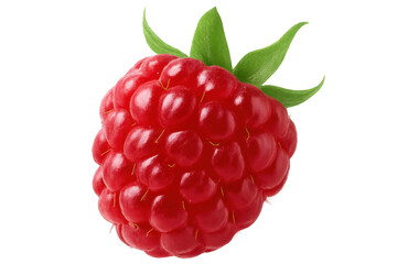 Fototapete - Vibrant raspberry close-up displaying ripe fruit surface, delicate green leaves, detailed texture against transparent backdrop
