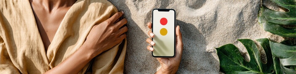 Aufkleber - Modern Emergency Alert Smartphone Display Held by Hand on Sand with Earthquake Warning Icons for Timely Public Safety Communication