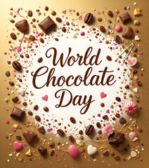 Aufkleber - World chocolate day celebration with chocolate pieces and coffee beans on a golden background