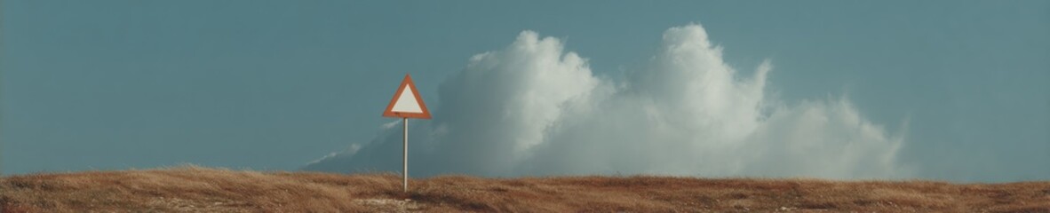 Poster - Roadside Safety Warning Sign for Wind Advisory under Cloudy Sky, Hazard Alert Symbol for Weather Preparedness and Accident Prevention in Outdoor Environments