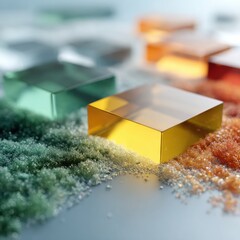 Aufkleber - Quantum Computing Hardware with Colored Glass Cubes and Particle Effects in Futuristic Scientific Environment for Digital Innovation