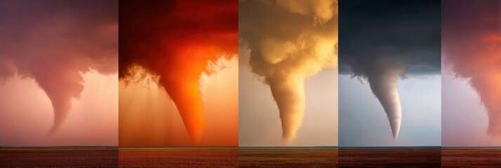 Poster - Meteorological Funnel Cloud Sequence Showing Tornado Formation Stages over Open Plain - Educational Weather Science Image for Climate Awareness Campaigns