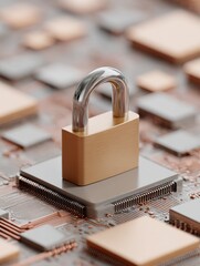 Leinwandbilder - Quantum Security Digital Lock on Microchip Circuit Board Representing Data Protection and Privacy in Advanced Technological Environments