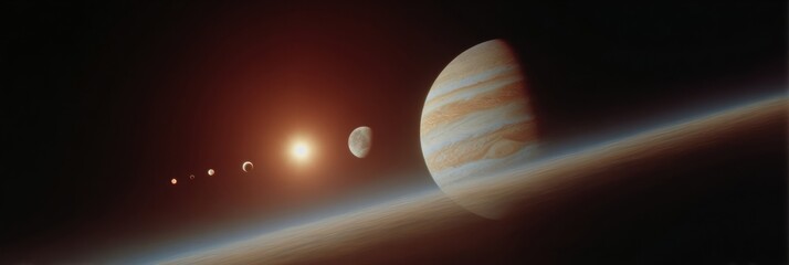 Poster - Cosmic Planet Alignment with Glowing Surfaces and Space Haze in a Vast Celestial Expanse for Science Promotion and Astronomical Wonder