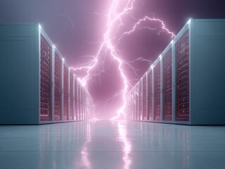 Aufkleber - Futuristic Data Center Rows with Powerful Servers and Electrical Energy Concept Showcasing Robust Digital Infrastructure and Technological Advancement