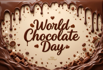 Aufkleber - Celebrating world chocolate day with dripping chocolate and scattered coffee beans and chocolate pieces