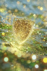 Poster - Quantum cybersecurity shield with glowing digital circuits amidst advanced tech network for data protection and impenetrable digital defense innovation