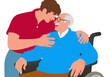 © Connect Images - Younger person embracing an elderly man in a wheelchair with affection. Illustration