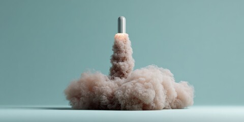 Poster - Vertical Rocket Launch with Dense Smoke Cloud in Minimalist Studio Setting Representing Ambition and Business Success for Technology Marketing