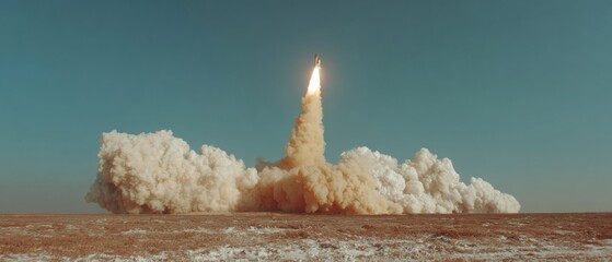 Aufkleber - Powerful Rocket Launch with Astronaut Crew in Clear Sky Modern Premium Space Exploration Content for Inspiring Tech Marketing Campaigns