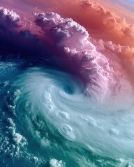 Aufkleber - Satellite View of Hurricane Helene Eye and Swirling Clouds over Ocean with Earths Curvature - Climate Awareness and Global Weather Phenomena