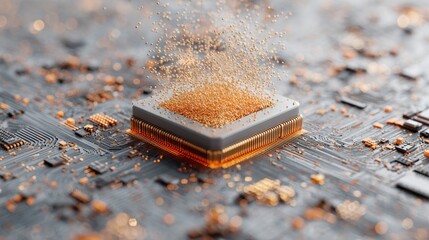 Aufkleber - Quantum Analytics AI Chip on High-Tech Circuit Board with Activated Digital Elements Highlighting Next-Gen Computing Power for Electronics Industry