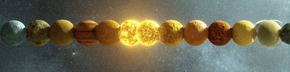 Poster - Vertical Planet Alignment with Distinct Textures and Cosmic Precision for Educational Web Banners in Modern Space Science and Astronomy
