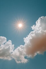 Poster - Clear blue sky with radiant sun and soft clouds, ideal for weather forecasts, digital marketing, and transparent communication in modern media