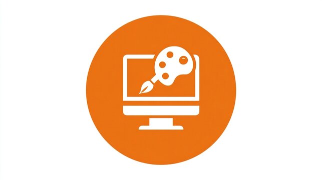 Creative Computer Art Icon with Paintbrush and Palette, Ideal for Business Posters and Artistic Cover Designs