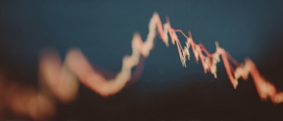 Aufkleber - Sharp Downturn Stock Chart Extreme Close-Up with Dark Background Highlighting Financial Instability and Market Crash for Risk Communication