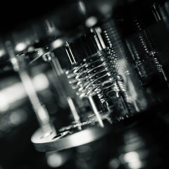 Fototapete - Close-up of Quantum Sensor Components with Metallic Springs and Circuitry Highlighting Advanced Quantum Computing and Secure Data Technology