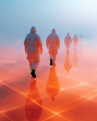 Aufkleber - Futuristic Encrypted Communication Interface Over Soldiers on Reflective Terrain for Advanced Military Security and Strategic Defense Technology Marketing