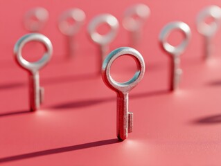 Aufkleber - Modern metallic key on vibrant red surface symbolizing secure password manager and digital protection for cybersecurity and data encryption concepts