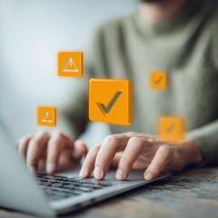 Aufkleber - Digital Error Correction Engineer Using Laptop with Virtual Warning Icons for Proactive System Monitoring and Efficient IT Workflow in Modern Tech Environment