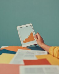 Aufkleber - Modern Digital Tablet Showing Stock Market Growth Graph with Financial Documents Professional Investment Management for Young Professionals and Marketing