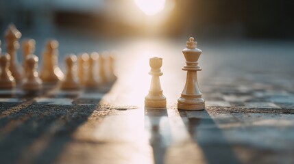 Poster - Quantum Optimization Chess Strategy with King Piece Centered on Board, Symbolizing Innovative Growth and Leadership in Emerging Market Analysis