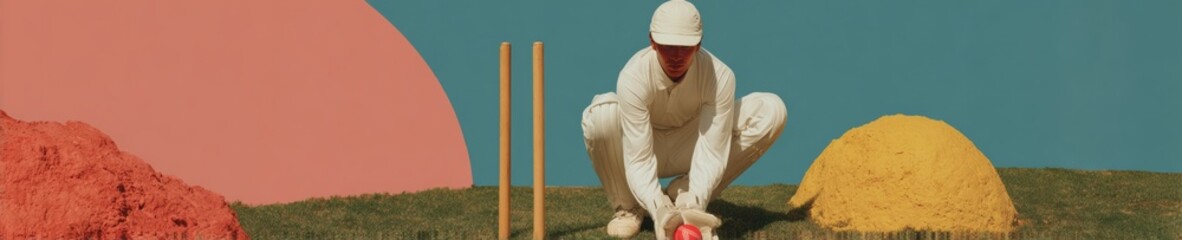 Poster - Professional Cricket Wicketkeeper in Full Gear Ready to Catch Ball Premium Sports Training Content for Teamwork, Focus, and Advertising Campaigns