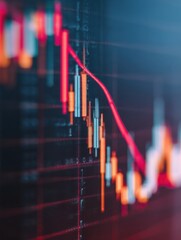 Poster - Digital Candlestick Chart Showing Steep Downtrend on Dark Interface with Technical Data Financial Crisis and Investment Loss Concept for Modern Business