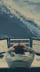 Aufkleber - Professional Stock Trader Experiencing Market Crash Stress in Modern Office Authentic Financial Crisis Reaction for Business Marketing and Social Media
