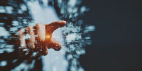 Poster - Futuristic Loss Mitigation Interface with Businessmans Hand Interacting, Digital Risk Management and Cybersecurity for Enterprise Innovation and Compliance