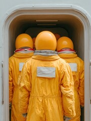 Aufkleber - Professional Astronaut Team Boarding Spacecraft High-Quality Modern Space Mission Preparing for Adventure, Launching Collective Goals in Tech Marketing Campaigns