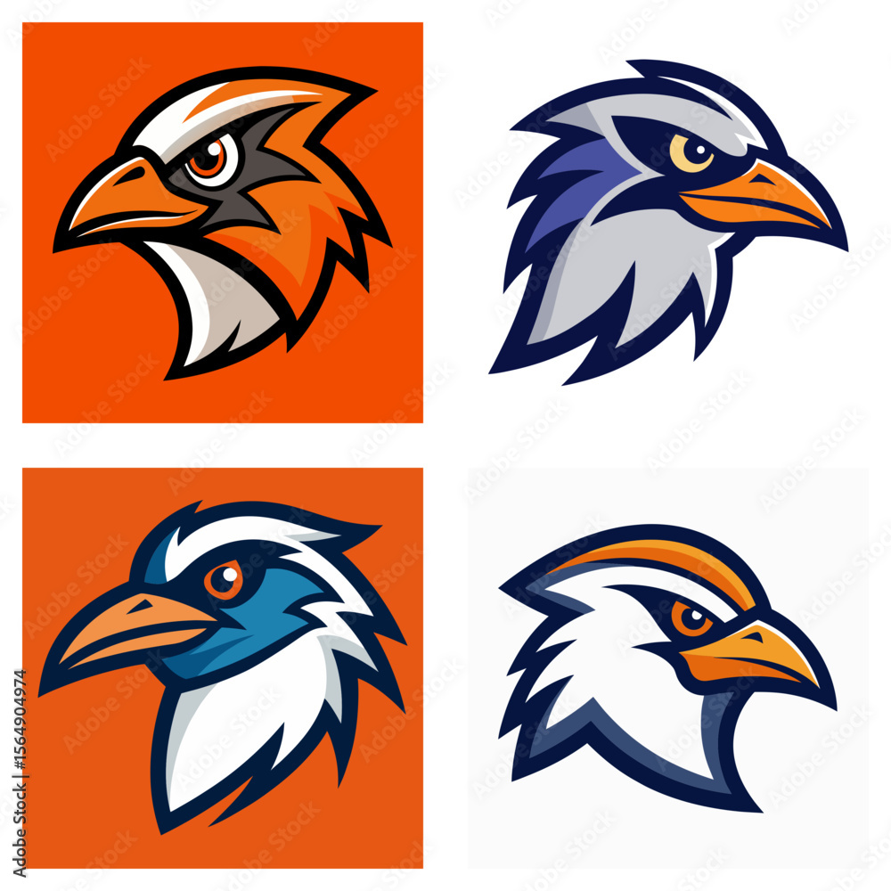 Illustration of four eagle head logos with different color schemes and ...